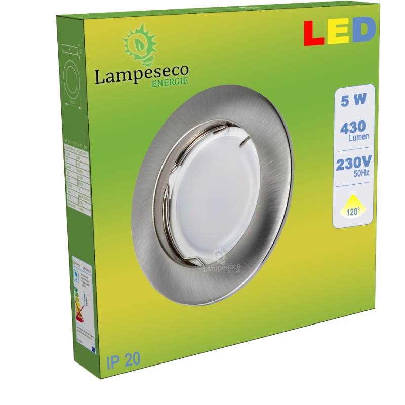 Lot de 4 Spot Led Encastrable Complete Alu Brossé Lumière Blanc Neutre 5W eq.50W ref.787