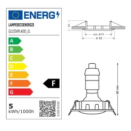 LOT DE 5 SPOT LED ENCASTRABLE COMPLETE ORIENTABLE BLANC AVEC AMPOULE GU10 230V eq. 50W
