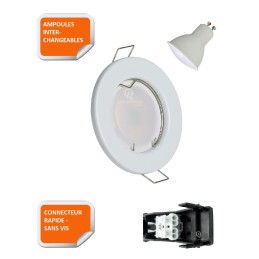 LOT DE 20 SPOT LED ENCASTRABLE COMPLETE RONDE FIXE eq. 50W BLANC FROID 6000K