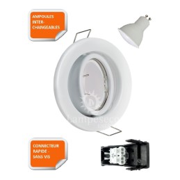 LOT DE 25 SPOT LED ENCASTRABLE COMPLETE ORIENTABLE BLANC AVEC AMPOULE GU10 230V eq. 50W