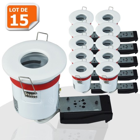 Lot 15 Support Spot BBC Etanche IP65 Blanc - Douille GU10 830W