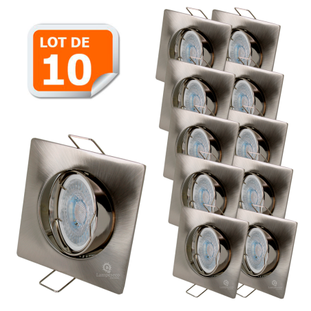 LOT DE 10 SPOT LED CARRE 230V ALU BROSSE COB LED 5W RENDU 50W BLANC CHAUD