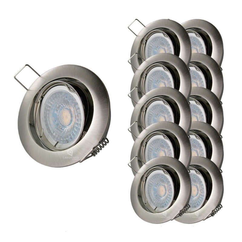 LOT DE 10 SPOT LED RONDE ALU BROSSE 230V COB LED 5W RENDU 50W BLANC FROID