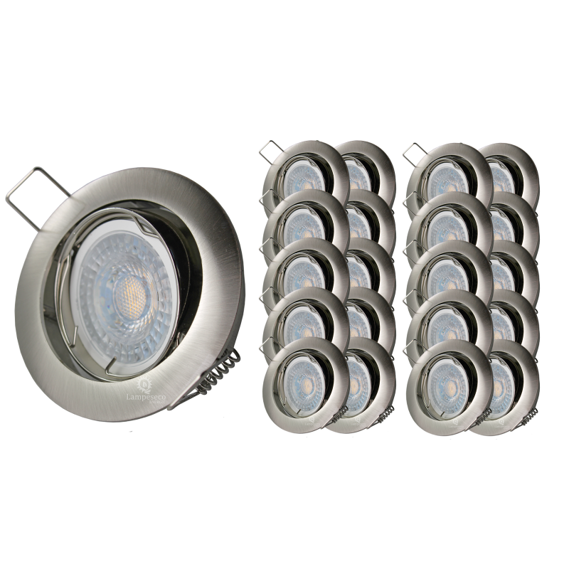 LOT DE 20 SPOT LED RONDE ALU BROSSE 230V COB LED 5W RENDU 50W BLANC FROID