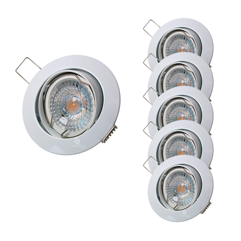Lot de 5 Spot led 7w ronde blanc orientable blanc neutre 38° angle