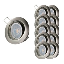 LOT DE 10 SPOT LED RONDE ALU BROSSE 230V COB LED 5W RENDU 50W BLANC CHAUD