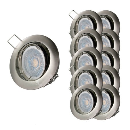 LOT DE 10 SPOT LED RONDE ALU BROSSE 230V COB LED 5W RENDU 50W BLANC CHAUD