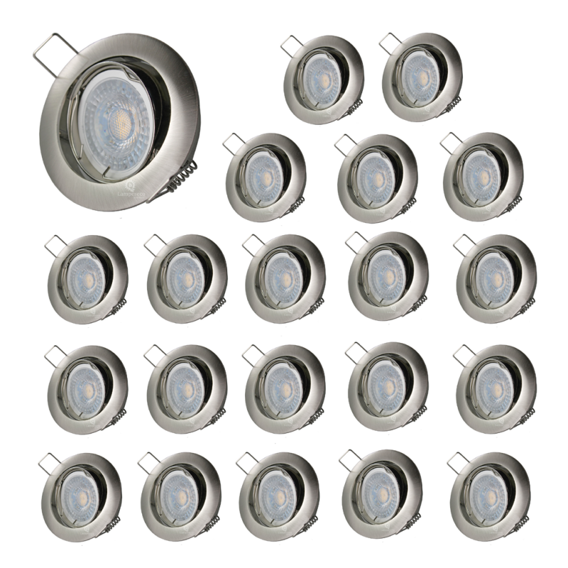 LOT DE 20 SPOT LED RONDE ALU BROSSE 230V COB LED 5W RENDU 50W BLANC CHAUD