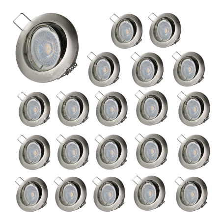 LOT DE 20 SPOT LED RONDE ALU BROSSE 230V COB LED 5W RENDU 50W BLANC CHAUD