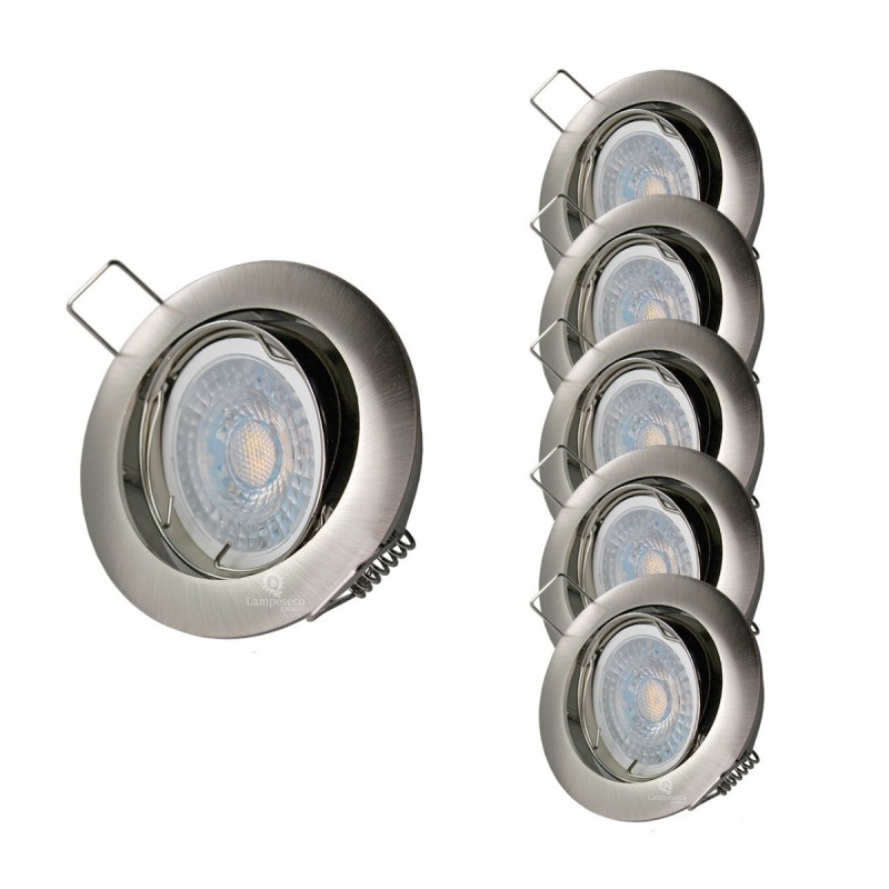 LOT DE 5 SPOT LED RONDE ALU BROSSE 230V COB LED 5W RENDU 50W BLANC CHAUD