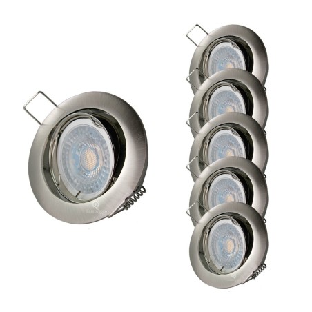 LOT DE 5 SPOT LED RONDE ALU BROSSE 230V COB LED 5W RENDU 50W BLANC CHAUD