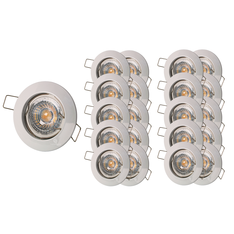 LOT DE 20 SPOT ENCASTRABLE FIXE LED GU10 230V BLANC AVEC COB LED 5W RENDU ENVIRON 50W HALOGENE