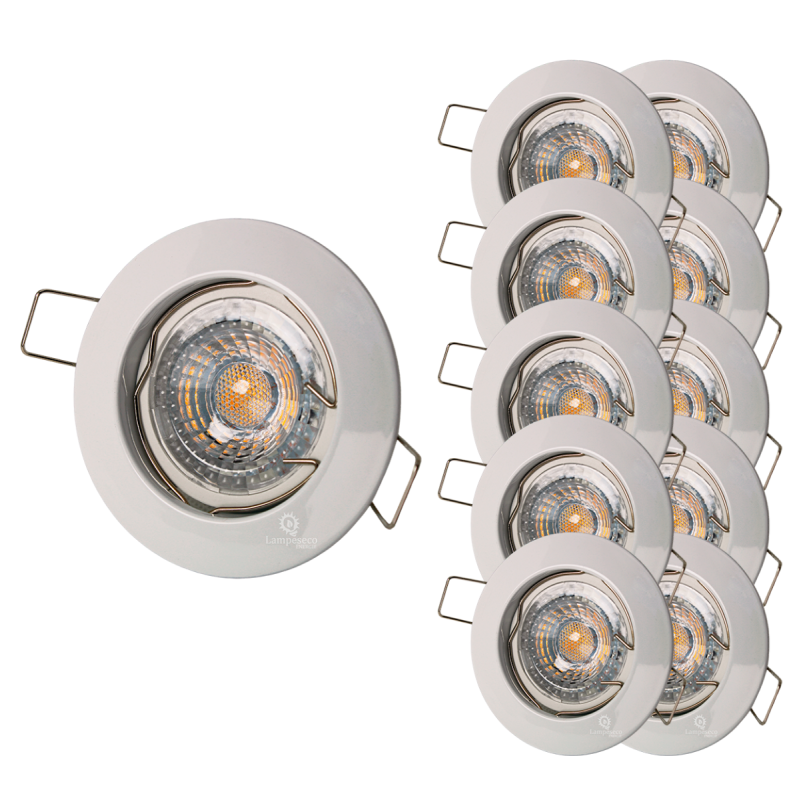 LOT DE 10 SPOT ENCASTRABLE FIXE LED GU10 230V BLANC AVEC COB LED 5W RENDU ENVIRON 50W HALOGENE