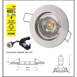 LOT DE 10 SPOT ENCASTRABLE FIXE LED GU10 230V BLANC AVEC COB LED 5W RENDU ENVIRON 50W HALOGENE