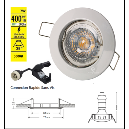 LOT DE 5 SPOT ENCASTRABLE FIXE LED GU10 230V BLANC AVEC COB LED 5W RENDU ENVIRON 50W HALOGENE