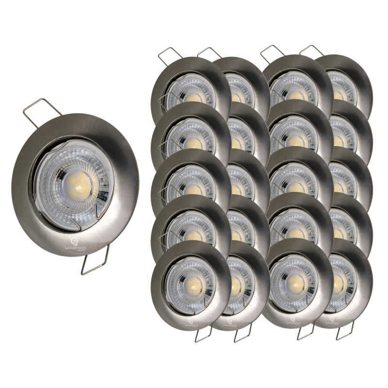 LOT DE 20 SPOT LED FIXE COMPLETE ALU BROSSE AVEC COB LED 5W BLANC FROID