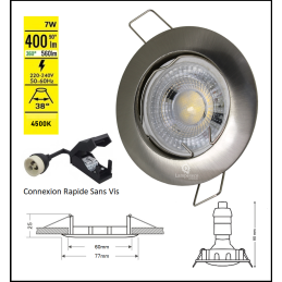 LOT DE 20 SPOT LED FIXE COMPLETE ALU BROSSE AVEC COB LED 5W BLANC FROID