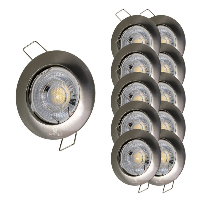 LOT DE 10 SPOT LED FIXE COMPLETE ALU BROSSE AVEC COB LED 5W BLANC FROID