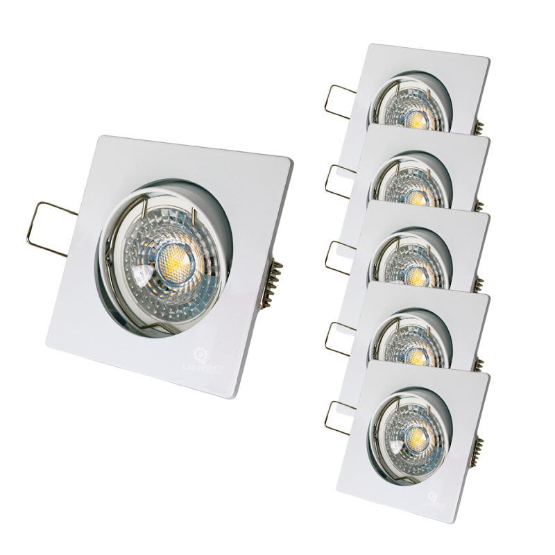 LOT DE 5 SPOT LED CARRE BLANC 230V COB LED 5W RENDU 50W BLANC CHAUD