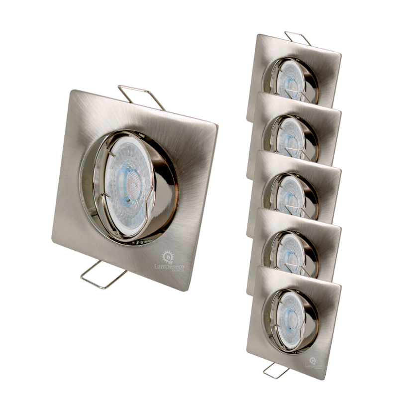 LOT DE 5 SPOT LED CARRE 230V ALU BROSSE COB LED 5W RENDU 50W BLANC NEUTRE