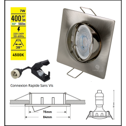 LOT DE 5 SPOT LED CARRE 230V ALU BROSSE COB LED 5W RENDU 50W BLANC NEUTRE