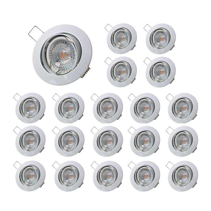 Lot de 20 Spot led ronde blanc orientable 38° blanc chaud