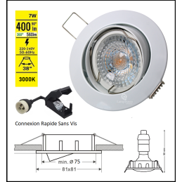 Lot de 20 Spot led ronde blanc orientable 38° blanc chaud