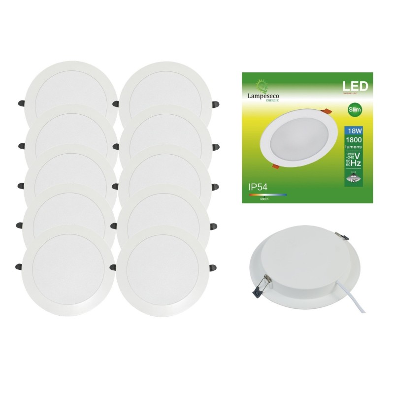 Lot de 10 Spot Encastrable LED Downlight Panel Extra-Plat 18W Blanc Froid 6000K