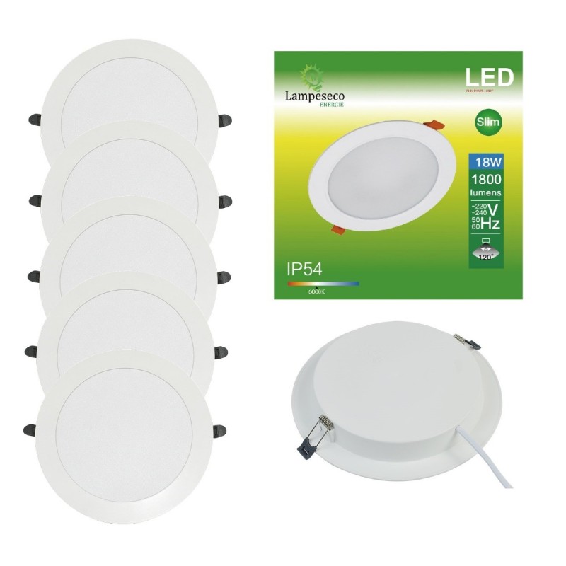 Lot de 5 Spot Encastrable LED Downlight Panel Extra-Plat 18W Blanc Froid 6000K