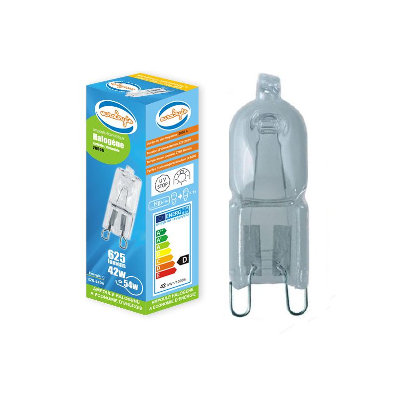 Ampoule Culot G9 halogène basse energie 40W (62W) 30% Economique