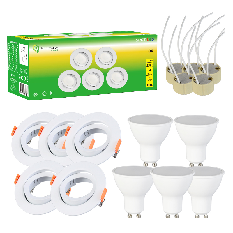 Éclairez votre maison avec style grâce à notre Lot de 5 Spots LED Orientables Ø90 Blanc Neutre!