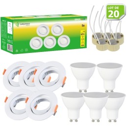 Éclairez votre maison avec style : Lot de 20 Spot LED orientables 4.9W GU10 Ø90 Lumière Blanc Neutre à 120°