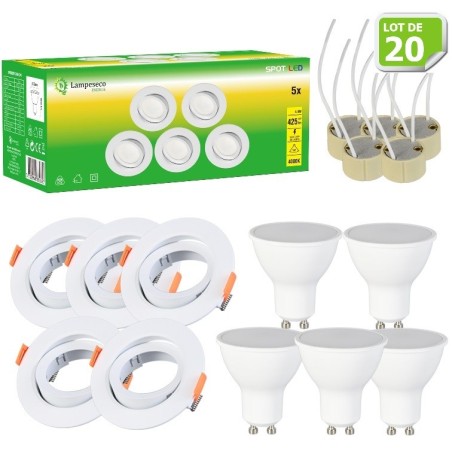 Éclairez votre maison avec style : Lot de 20 Spot LED orientables 4.9W GU10 Ø90 Lumière Blanc Neutre à 120°