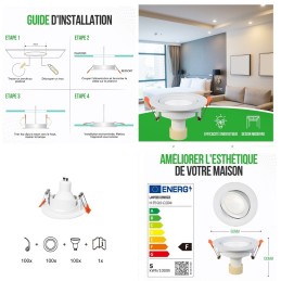 Lumière parfaite en lot de 100. Spots LED GU10 orientables 4.9W à 120° Ø90 Blanc Neutre.