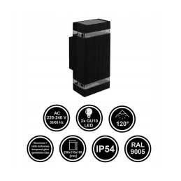 Découvrez la perfection en éclairage extérieur: Applique de façade IP54 2x GU10 Noir - Un luminaire en aluminium premium!