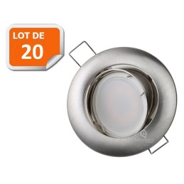 Nouveauté ! Lot de 20 Supports Encastrables Orientables pour LED, CFL ou Halogènes - Couleur Acier Brossé