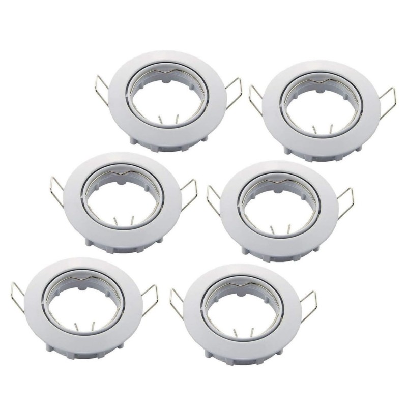 Lot de 6 supports encastrable aluminium orientable blanc Dia 81mm