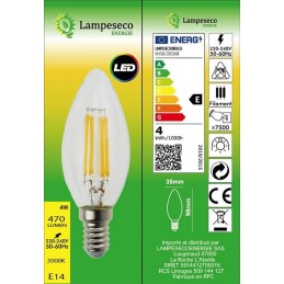 Lot de 10 Ampoules Flamme Filament 4w eq. 42W Culot E14 blanc chaud 3000K