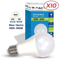 V-TAC Ampoule LED Culot E27 10W (éq. 60W) 806lm angle 200° lumière blanc neutre