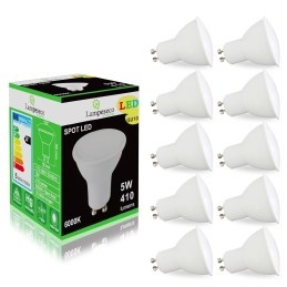 Pack de 10 Ampoules Led GU10 5W Blanc Froid 6000K eq. 50W Halogène 120°