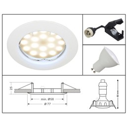 SPOT LED ENCASTRABLE COMPLETE RONDE FIXE eq. 50W BLANC CHAUD 3000K