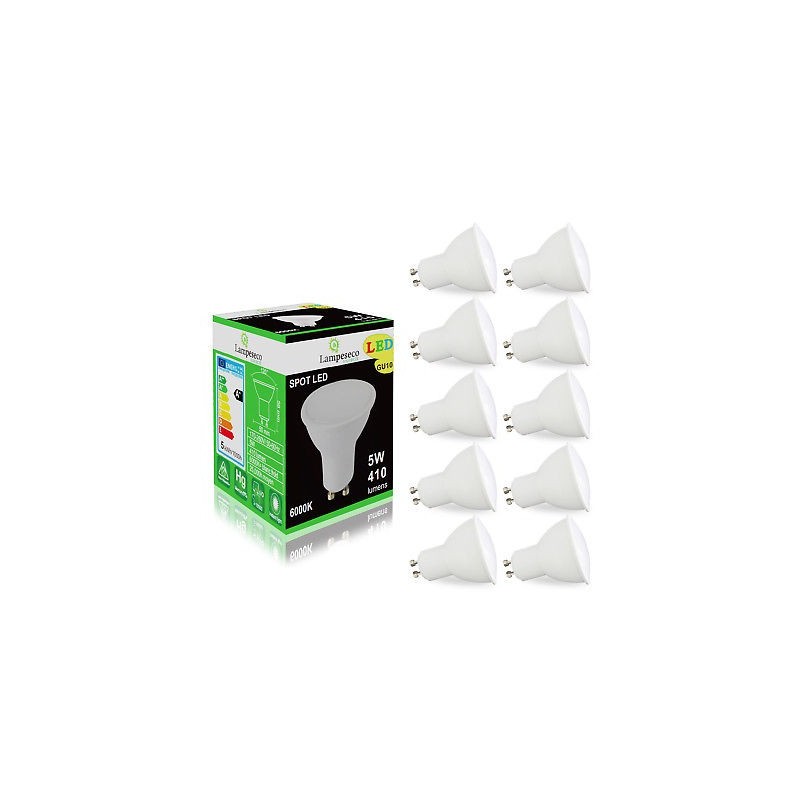 Pack de 10 Ampoules Led GU10 5W Blanc Froid 6000K eq. 50W Halogène 120°