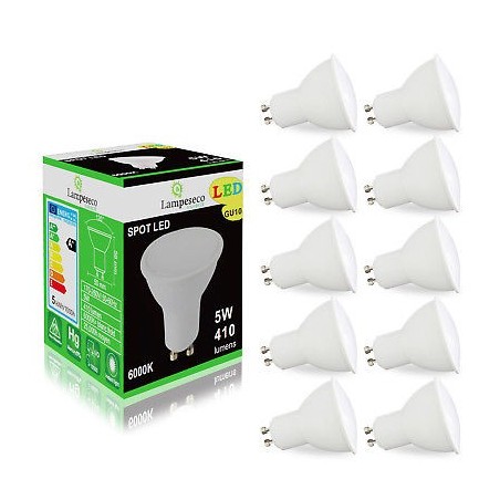 Pack de 10 Ampoules Led GU10 5W Blanc Froid 6000K eq. 50W Halogène 120°