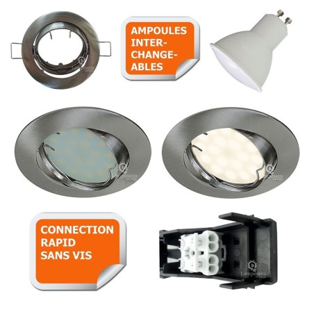 SPOT LED ENCASTRABLE COMPLETE ORIENTABLE ALU BROSSE AVEC AMPOULE GU10 230V eq. 50W