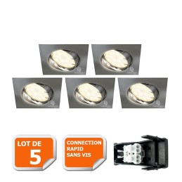 Éclairez votre maison avec style : Lot de 5 spots LED carrés orientables en alu brossé !