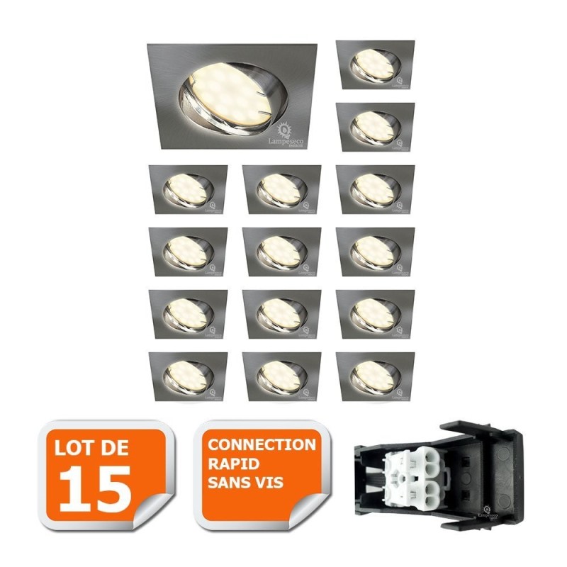 Économisez 70% d\'énergie avec ce lot de 15 spots LED orientables en alu brossé!