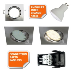 Éclairez vos espaces avec style : Spot encastrable LED carré alu brossé GU10 230V blanc neutre