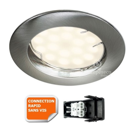 SPOT LED ENCASTRABLE COMPLETE RONDE FIXE ALU BROSSE eq. 50W BLANC CHAUD 3000K