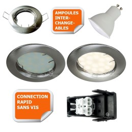 SPOT LED ENCASTRABLE COMPLETE RONDE FIXE ALU BROSSE eq. 50W