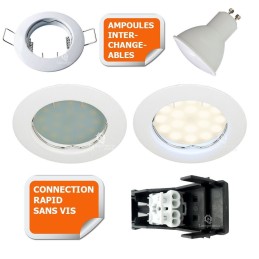 SPOT LED ENCASTRABLE COMPLETE RONDE FIXE eq. 50W BLANC CHAUD 3000K